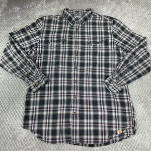 Carhartt Shirt Mens L Tall Blue Plaid Button Outdoor Heavy Weight Long Sleeve